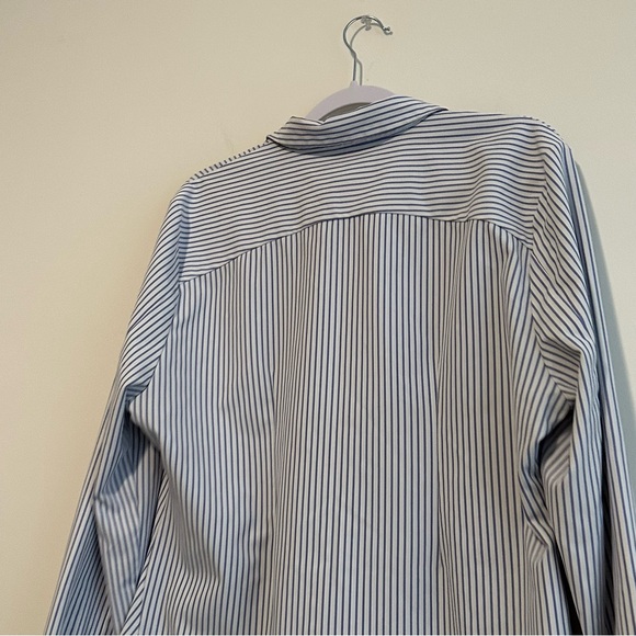 Ministry of Supply Women's White and Blue Striped Button-Down Shirt - Picture 10 of 12